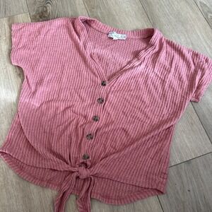 Pink Republic Women's Faux Button Up Tie Waist SS Top‎ Size Medium Mauve